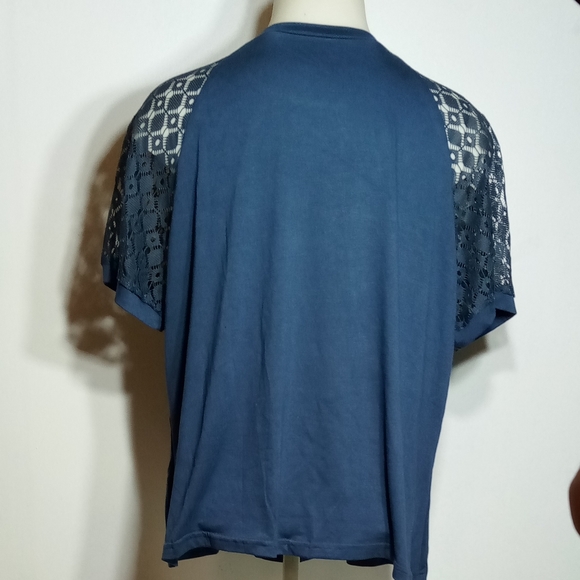 Shein Curve Navy Blue Lace Short Sleeve Top Sz 1XL - Picture 7 of 9